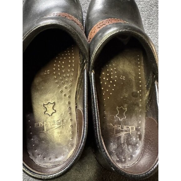 Dansko Pavan Women's Clogs 37/6.5 Black Brown Leather Round Toe Comfort Shoes - Picture 3 of 5